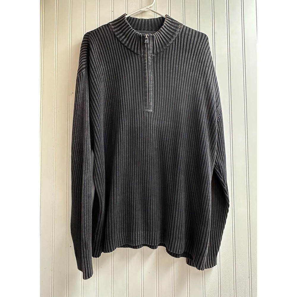 VTG Tommy Bahama Sweater Cotton Long Sleeve Black Charcoal Pullover 1/4 Zip Sz L